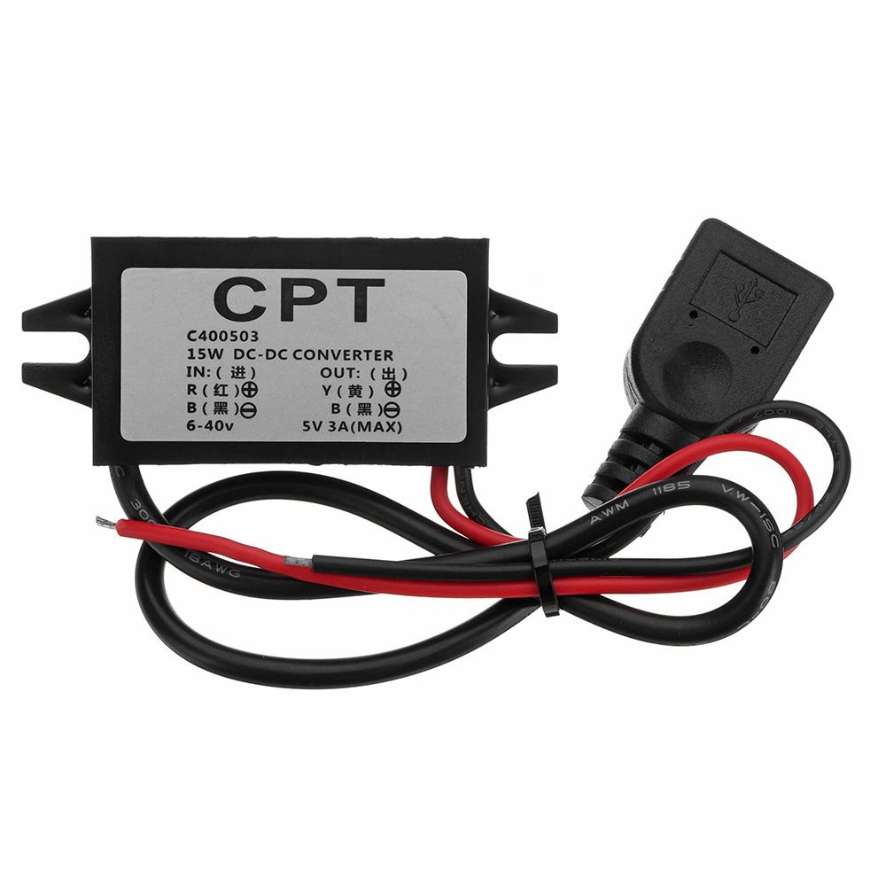 6-40V To USB 5V/3A DC Male Power Converter CPT Car For Raspberry Pi/Mobile Phone/Navigator